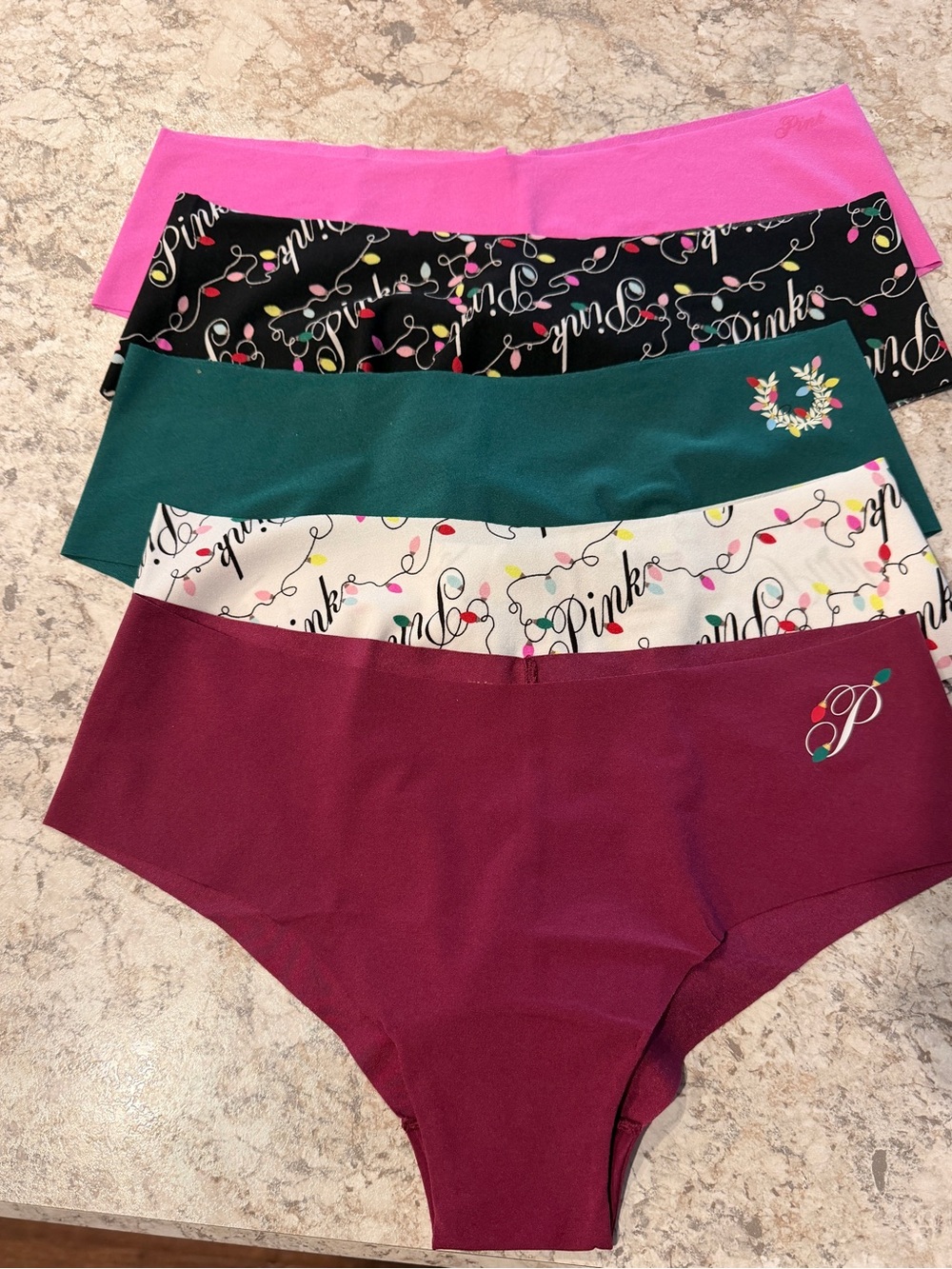 VS PINK Christmas No Show Cheekster Panties Large Multi 5 Pack